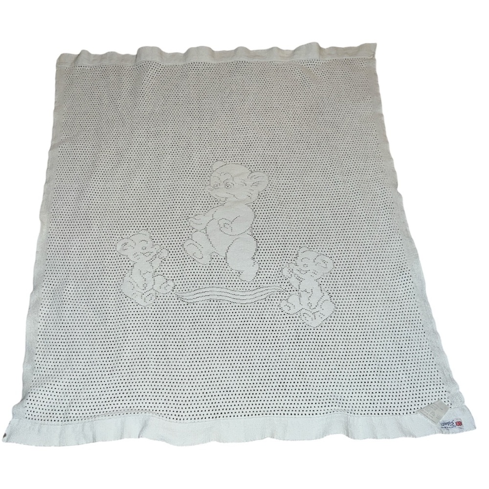 Vtg Sakowitz Made In Gt Britain Baby Blanket 3 Bears Cotton Acrylic Blend